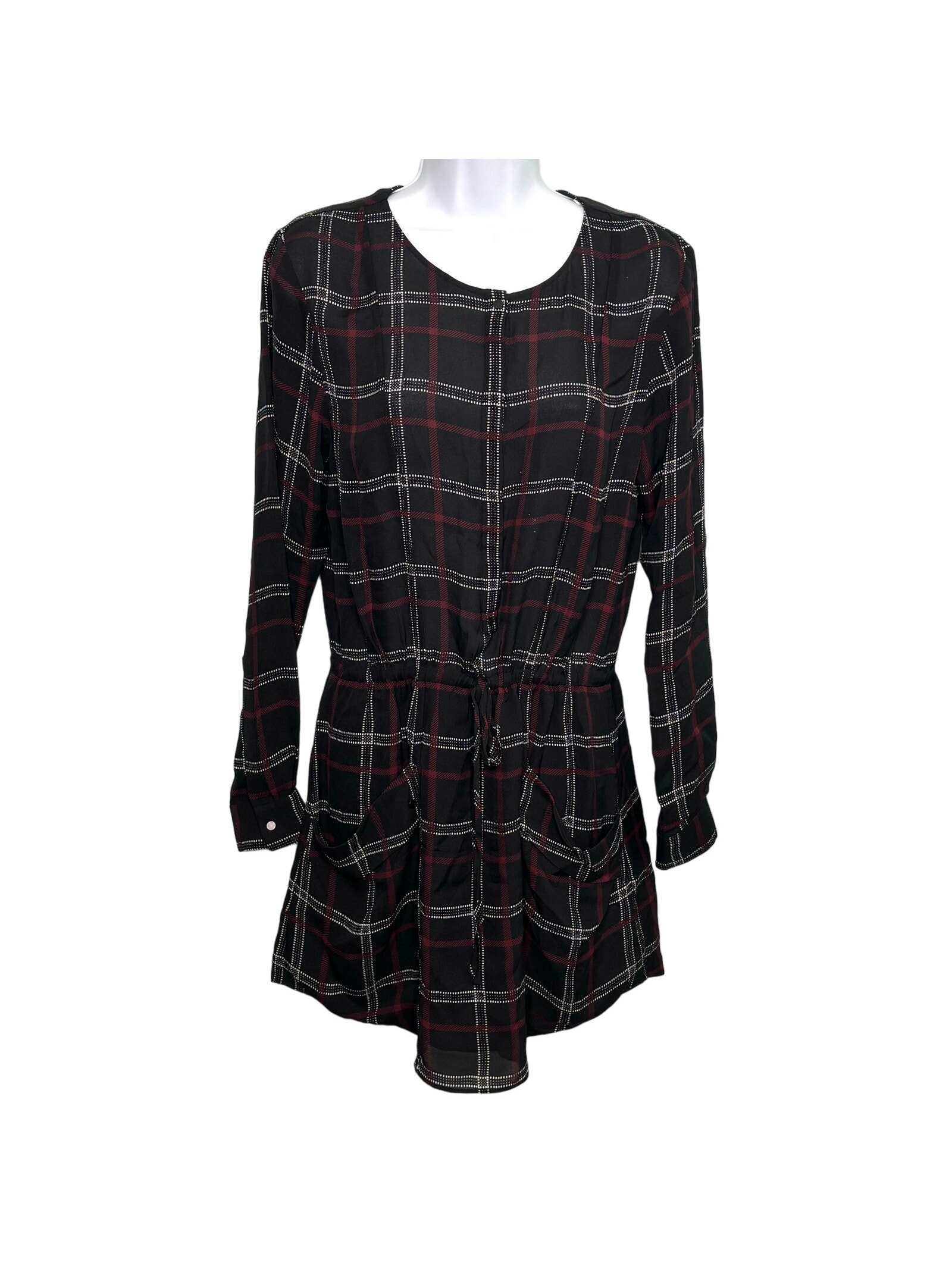 Alc Simona Plaid Long Sleeve Mini Shirt Silk Dress Black 4